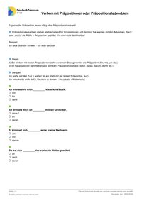 PDF Arbeitsblatt Verben mit Präpositionen oder Präpositionaladverbien 