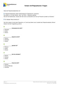 PDF Arbeitsblatt Verben mit Präpositionen: Fragen 